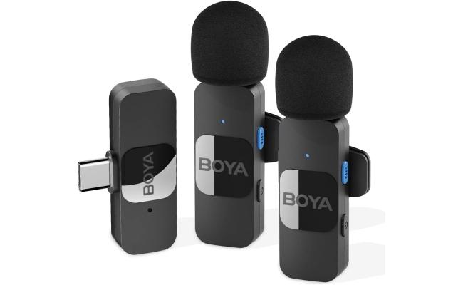 BOYA BY-V20 USB-C Wireless Microphone,Mini Lapel Mic with NoiseCancelling Compatibale with Android/Type-C Smartphone Laptop for YouTube Speaking Podcast Facebook Vlogging Video Recording - Black